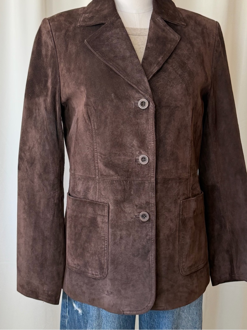 Vintage Y2K Bagatelle Brown Suede Leather Blazer Jacket Size 8. - Picture 4 of 14